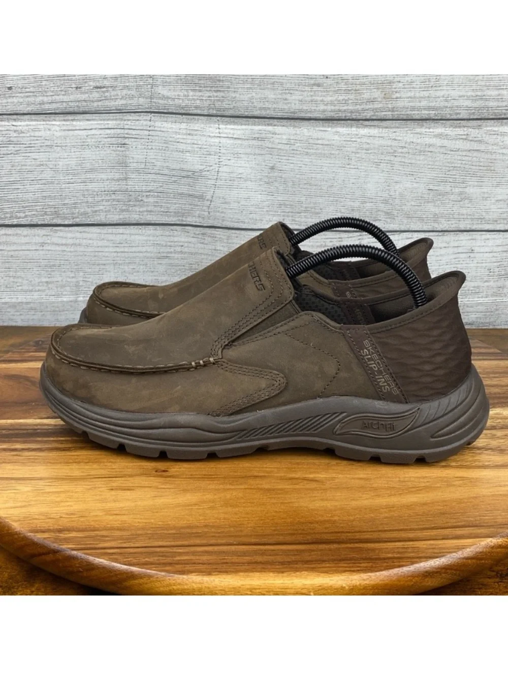 Skechers Slip-ins Arch Fit Motley Milo Cocoa Brown Moc Toe Shoe Mens Size 8 Wide